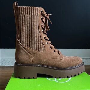 Sam Edelman Evina Lace-Up Boots with Chunky Sole in Brown Suede, size 9